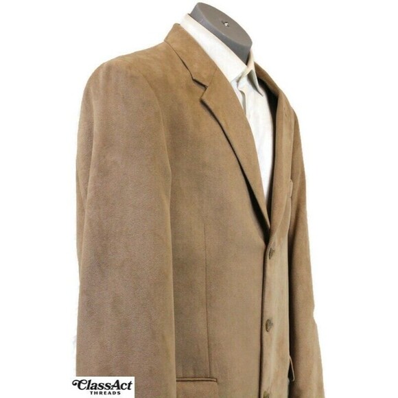 Stafford 3-Button Sport Coat Suede Blazer Jacket Mens Tan 46L - Picture 3 of 8